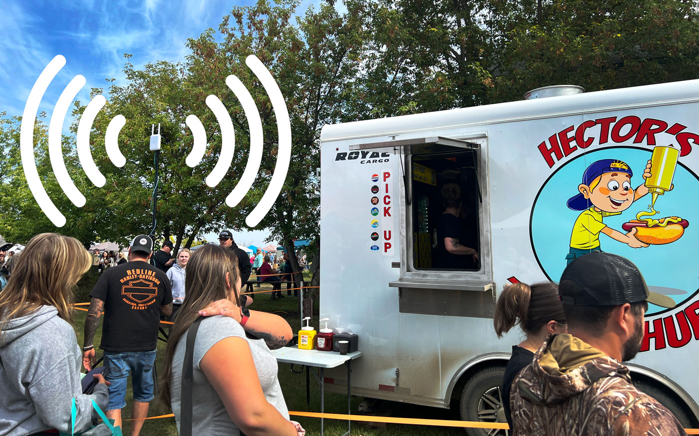 Sask-Temporary-Remote-Wifi-Services---Sica-Marketing--Transmitters Outdoor wifi providing connectivity for food truck vendors at Everything Country Outdoor Market near Hague SK